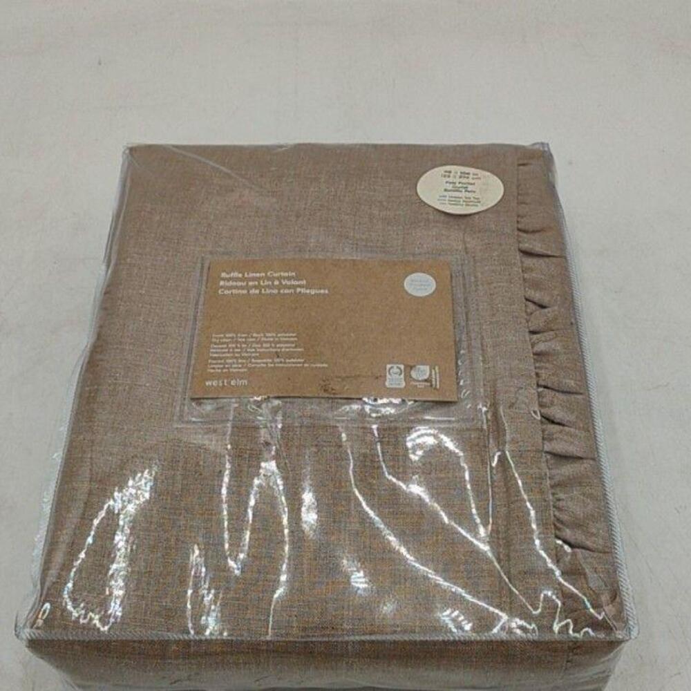 West Elm Ruffle Linen Blackout Curtain Panel 48x108 Pole Pocket Beige Window
